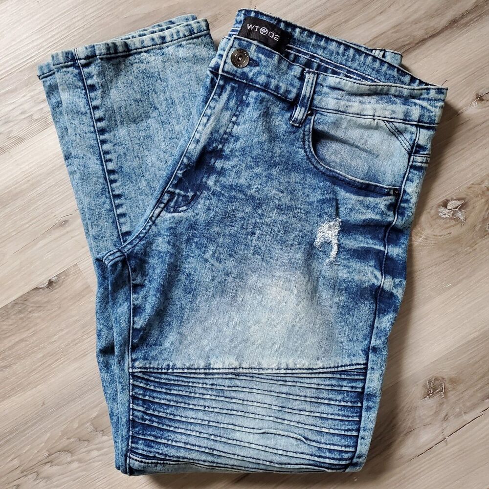 Men's Blue Jeans WT02 Acid Wash Vintage Vibes 36/30 Street Distressed Fashion
